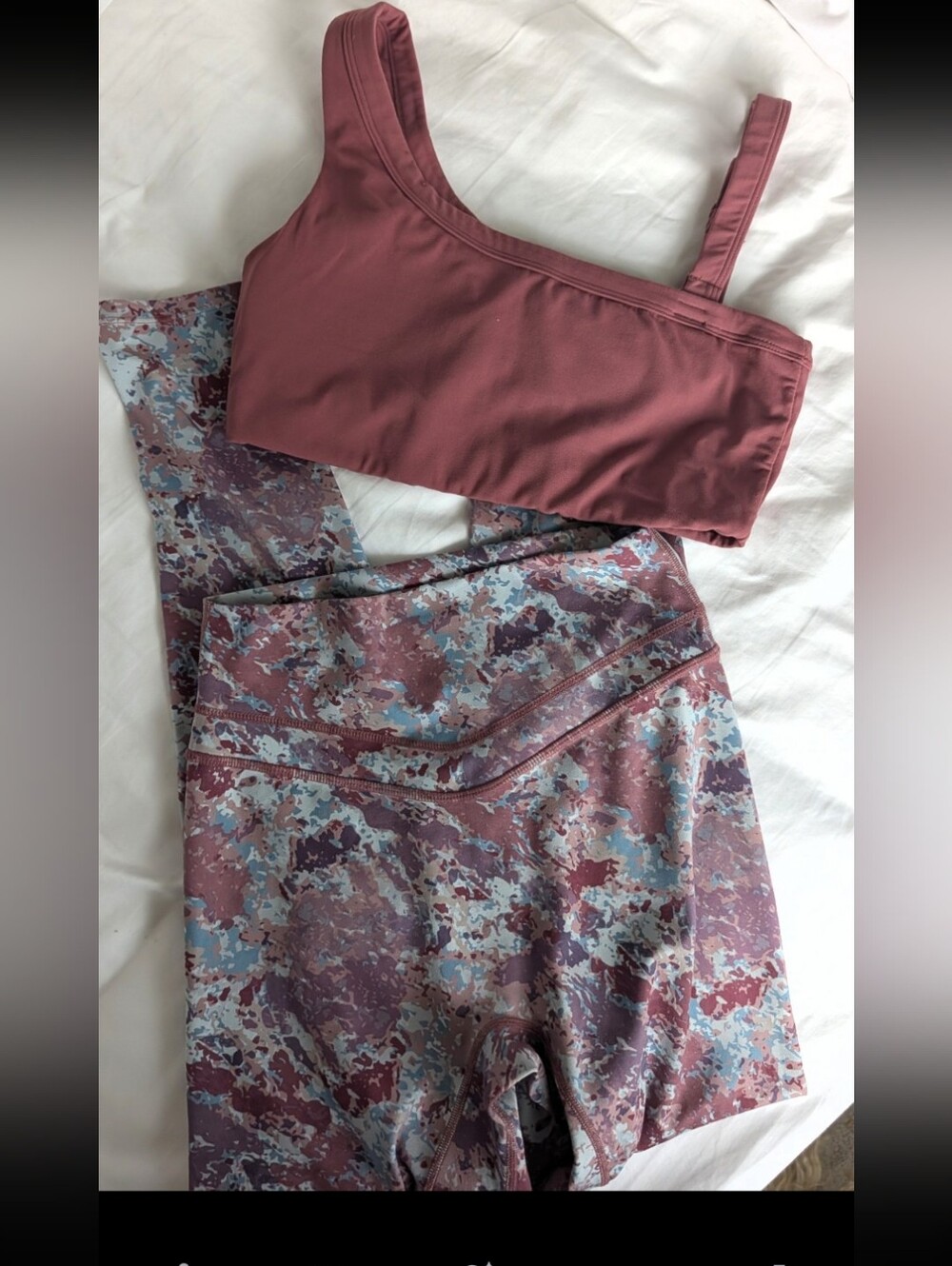 Vitality Patterned High Waisted Leggings With Mauve Sports Bra
